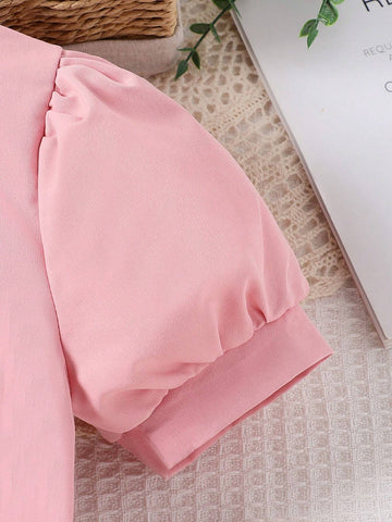 Toddler Girls' Summer New Simple And Elegant Short Sleeve Romper With High Quality Feel