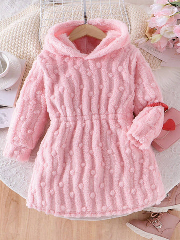 Toddler Girls' Sweet Cute Soft Hooded Plush Dress