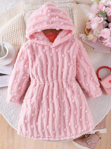 Toddler Girls' Sweet Cute Soft Hooded Plush Dress