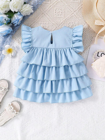 Toddler Girls' Sweet Style Lotus Leaf Edge Fly Sleeve Square Neck Blouse Vest Top With Straps For Summer