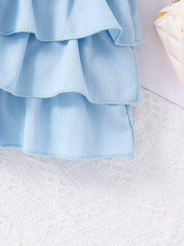 Toddler Girls' Sweet Style Lotus Leaf Edge Fly Sleeve Square Neck Blouse Vest Top With Straps For Summer