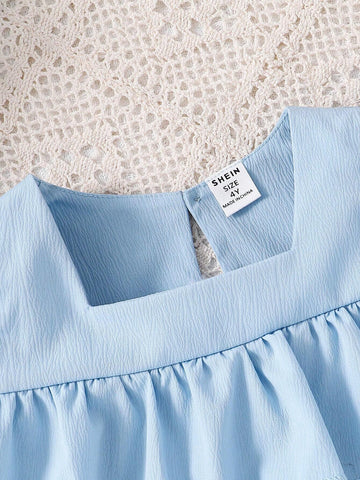 Toddler Girls' Sweet Style Lotus Leaf Edge Fly Sleeve Square Neck Blouse Vest Top With Straps For Summer