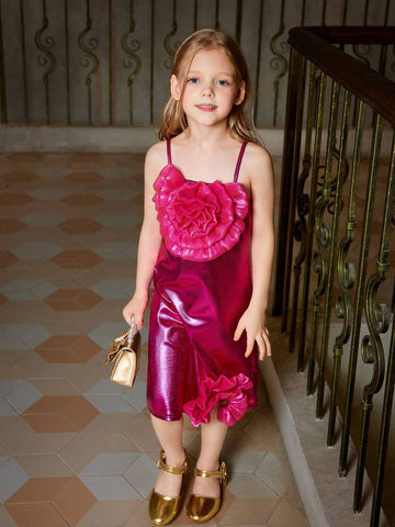 Toddler Girls Sweet & Cute Ombre Pink Butterfly Puff Sleeve Mesh Patchwork Dress