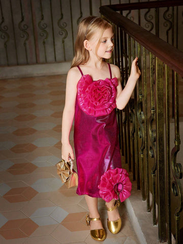 Toddler Girls Sweet & Cute Ombre Pink Butterfly Puff Sleeve Mesh Patchwork Dress