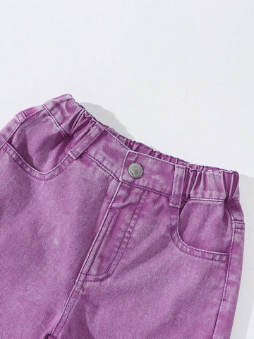 Toddler Girls' Vintage Street Style Straight Leg Denim Cargo Pants