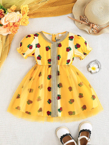 Toddler Girls' Warm Mini V-Neck Rose Floral Dress For Home, Party, Summer