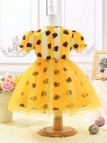 Toddler Girls' Warm Mini V-Neck Rose Floral Dress For Home, Party, Summer