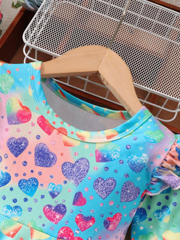 Toddler Girlsl Casual Cute Heart Print Cap Sleeve Dress Spring/Fall