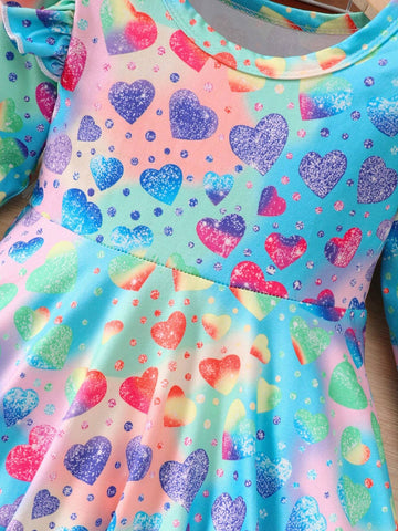 Toddler Girlsl Casual Cute Heart Print Cap Sleeve Dress Spring/Fall