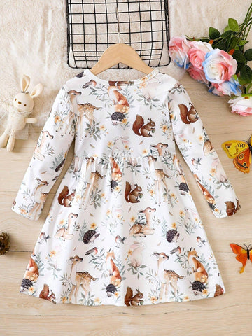 Toddler Girlsl Casual Cute Heart Print Cap Sleeve Dress Spring/Fall