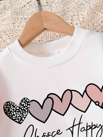 Toddler Heart Print Warm Sweatshirt And Denim Pants Set