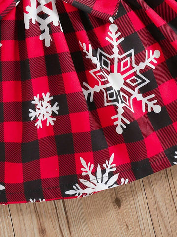Toddler Kid Girls Ribbed Splicing Plaid Print Casual Long Sleeve Dress Christmas Style For Spring And Autumn