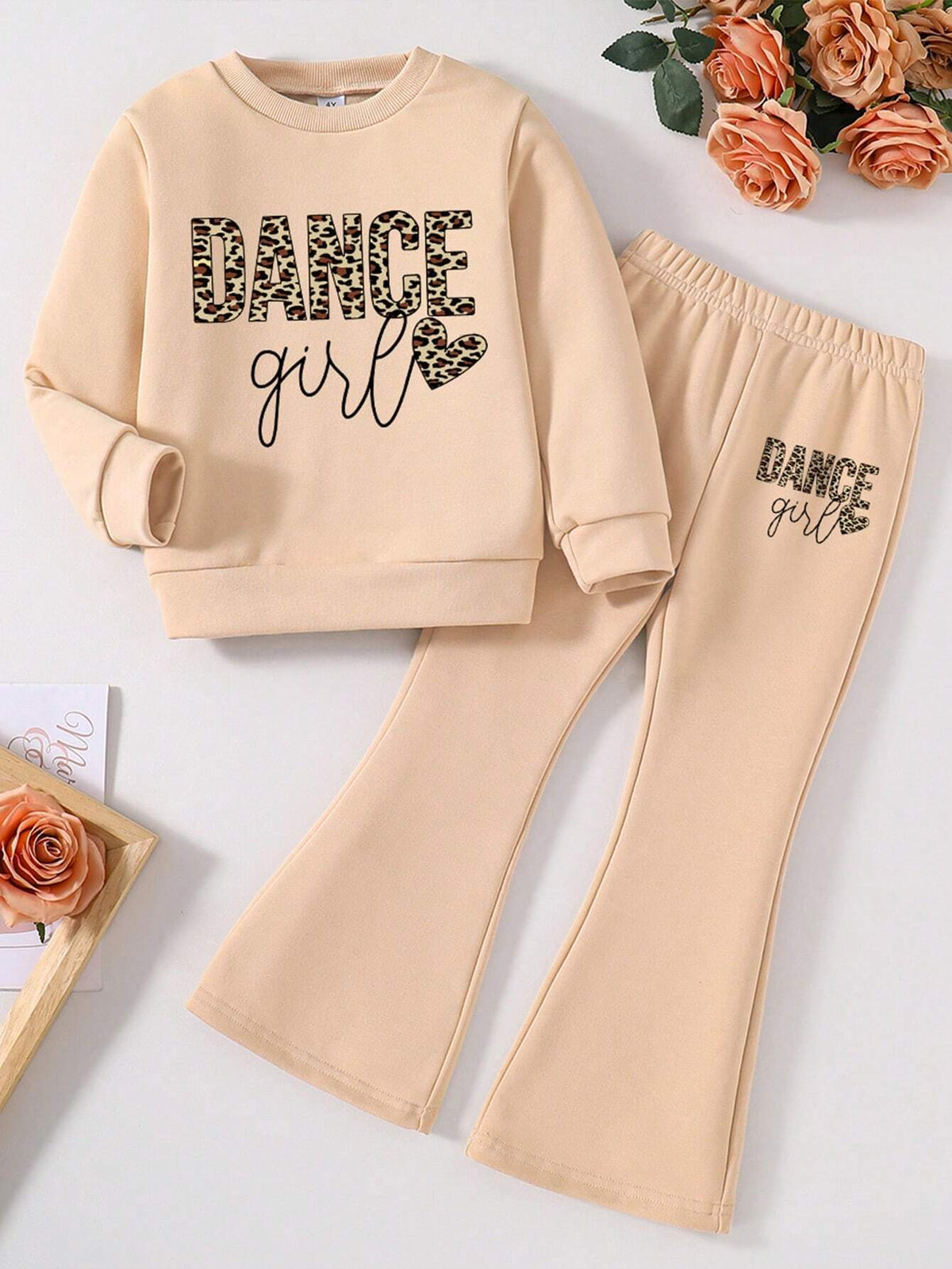 Toddler Letter Print Graphic Crew Neck Sweatshirt And Flare Pants Set