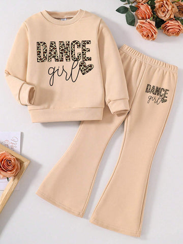 Toddler Letter Print Graphic Crew Neck Sweatshirt And Flare Pants Set