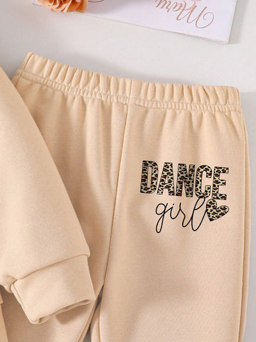 Toddler Letter Print Graphic Crew Neck Sweatshirt And Flare Pants Set