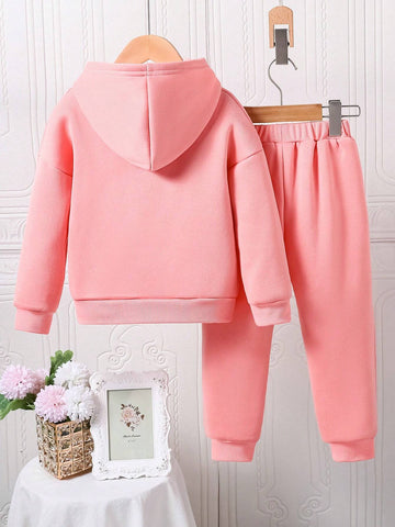 Toddler Letter Print Warm Sweatshirt And Denim Pants Set