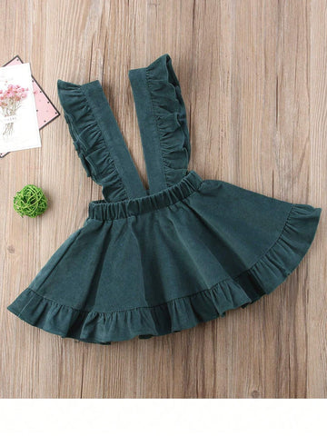 Toddler Young Girl Corduroy Dress Sleeveless Suspender Ruffle Skirt
