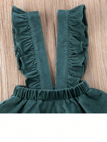 Toddler Young Girl Corduroy Dress Sleeveless Suspender Ruffle Skirt