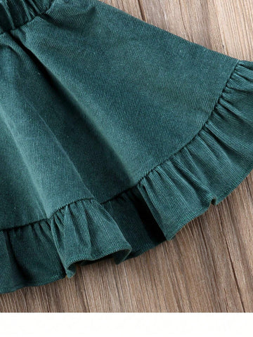 Toddler Young Girl Corduroy Dress Sleeveless Suspender Ruffle Skirt