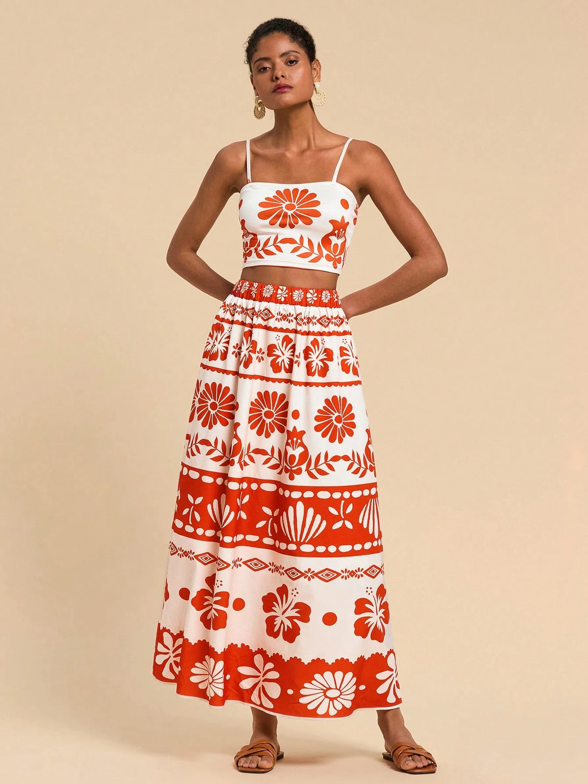 Travachic 2pcs Women Set: Printed Crop Camisole & Mini Skirt