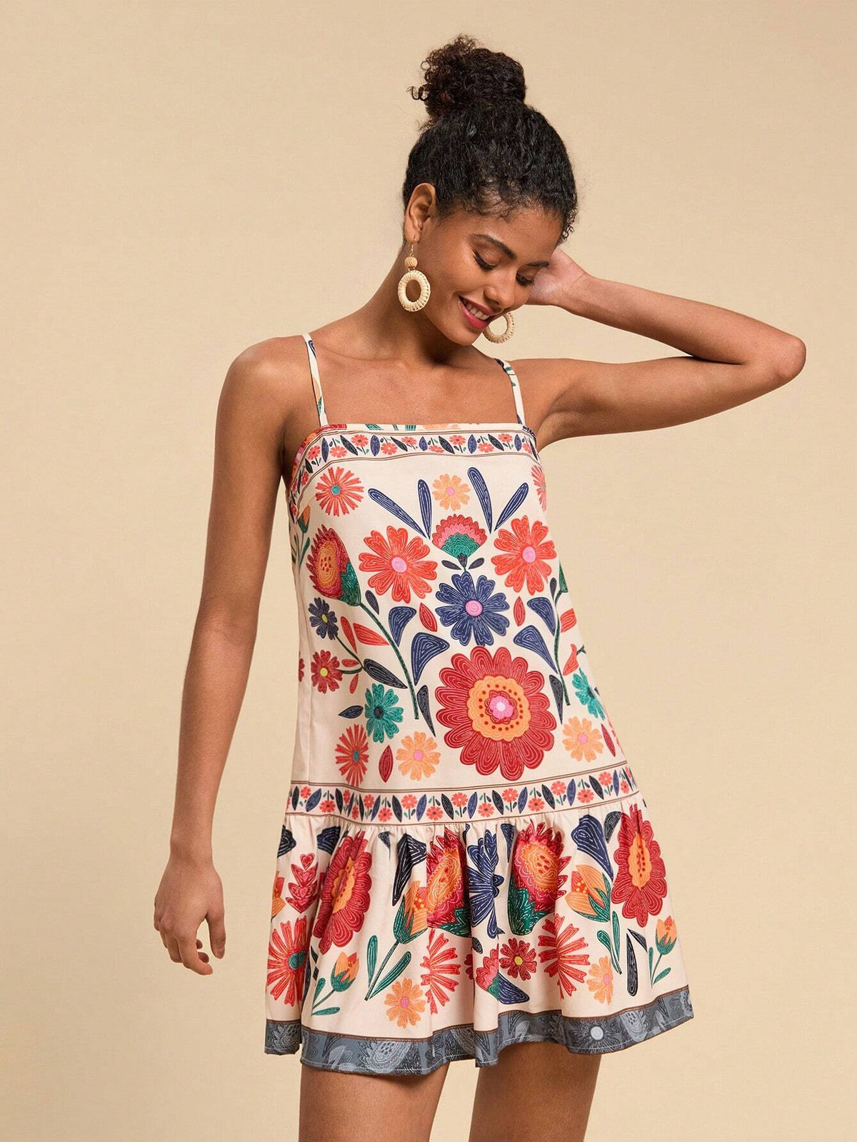 Travachic Floral Print Mini Slip Dress, Casual Holiday Wear