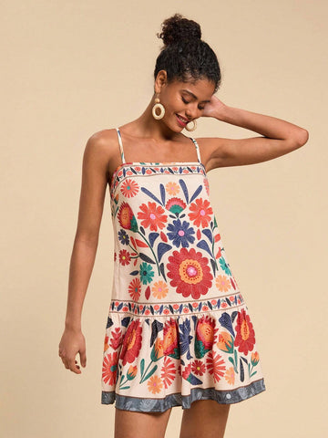 Travachic Floral Print Mini Slip Dress, Casual Holiday Wear