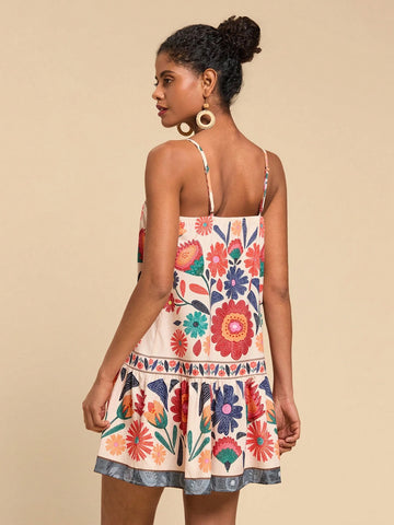 Travachic Floral Print Mini Slip Dress, Casual Holiday Wear