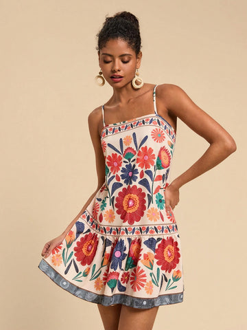 Travachic Floral Print Mini Slip Dress, Casual Holiday Wear