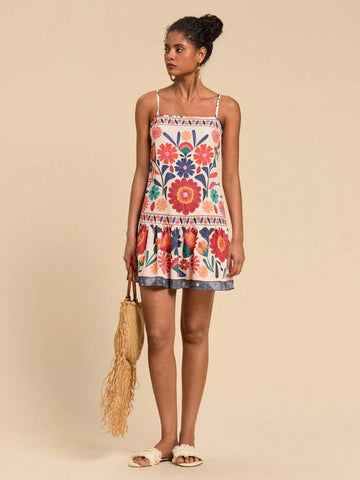 Travachic Floral Print Mini Slip Dress, Casual Holiday Wear