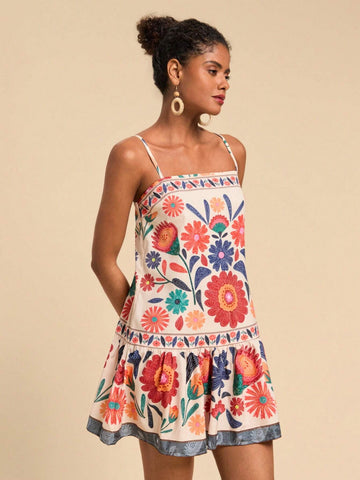 Travachic Floral Print Mini Slip Dress, Casual Holiday Wear