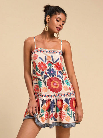 Travachic Floral Print Mini Slip Dress, Casual Holiday Wear