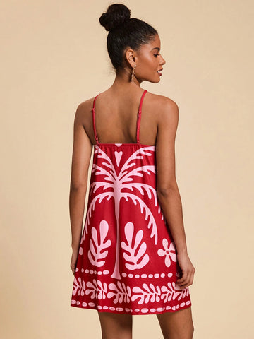 Travachic Palm Tree Print Off-Shoulder Knitted Mini Dress For Women