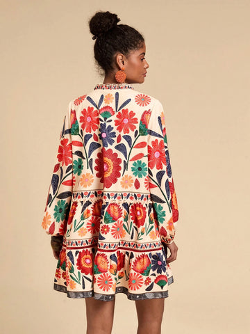 Travachic Printed Loose Smock Dress, Long Sleeve