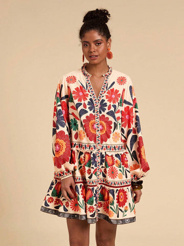 Travachic Printed Loose Smock Dress, Long Sleeve