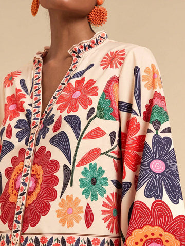 Travachic Printed Loose Smock Dress, Long Sleeve