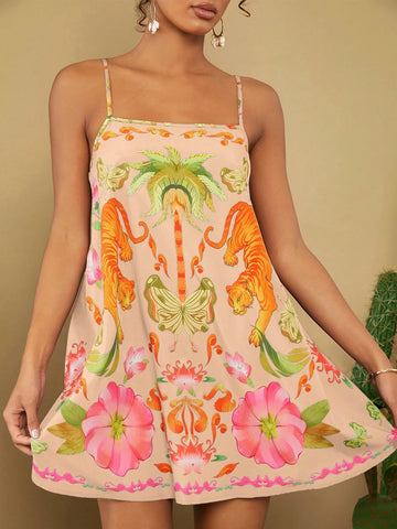 Travachic Retro Pattern Sleeveless A-Line Summer Dress For Women