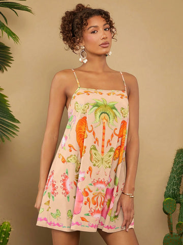 Travachic Retro Pattern Sleeveless A-Line Summer Dress For Women