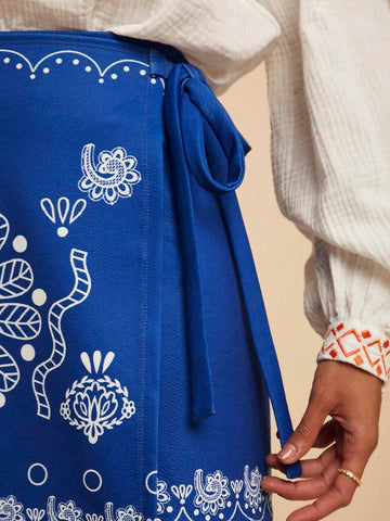 Travachic Vacation Knit Printed Tie Waist Mini Skirt