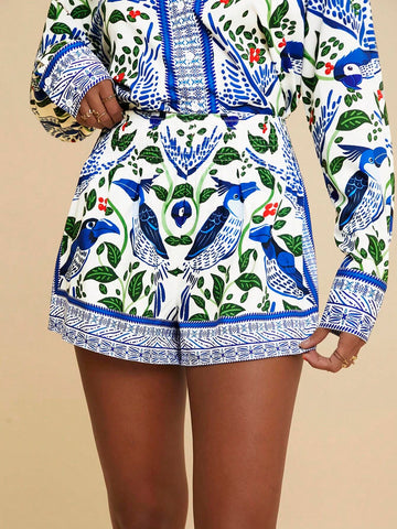 Travachic Women Relaxed Waist Printed Woven Shorts