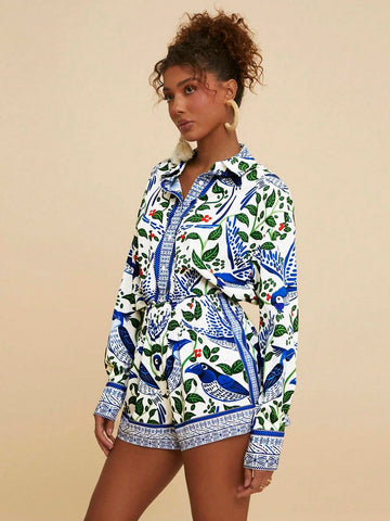 Travachic Women Relaxed Waist Printed Woven Shorts