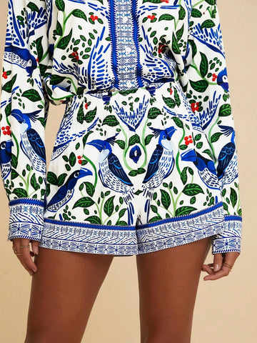 Travachic Women Relaxed Waist Printed Woven Shorts