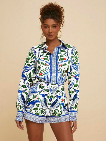 Travachic Women Relaxed Waist Printed Woven Shorts