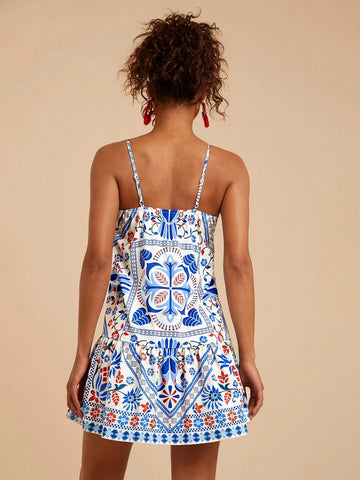 Travachic Woven Printed Sleeveless Mini Dress For Women