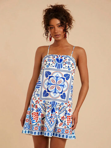 Travachic Woven Printed Sleeveless Mini Dress For Women