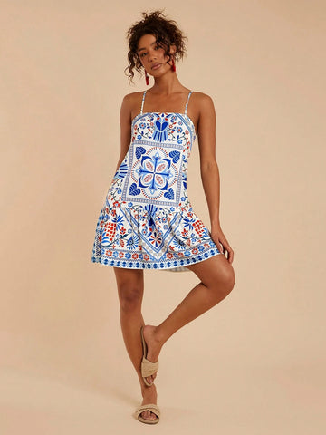 Travachic Woven Printed Sleeveless Mini Dress For Women