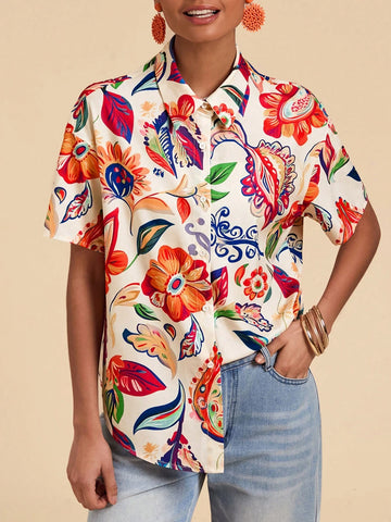 Woven Tropical Print Women's Shirt, Casual And Fashionable For Everyday Wear