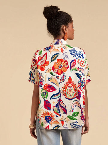 Woven Tropical Print Women's Shirt, Casual And Fashionable For Everyday Wear