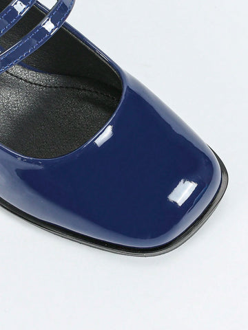 Trendy Chunky Heel Platform Mary Jane Flats, French Style Mid Heels, Versatile Strap Leather Shoes, Women, Fall 2024