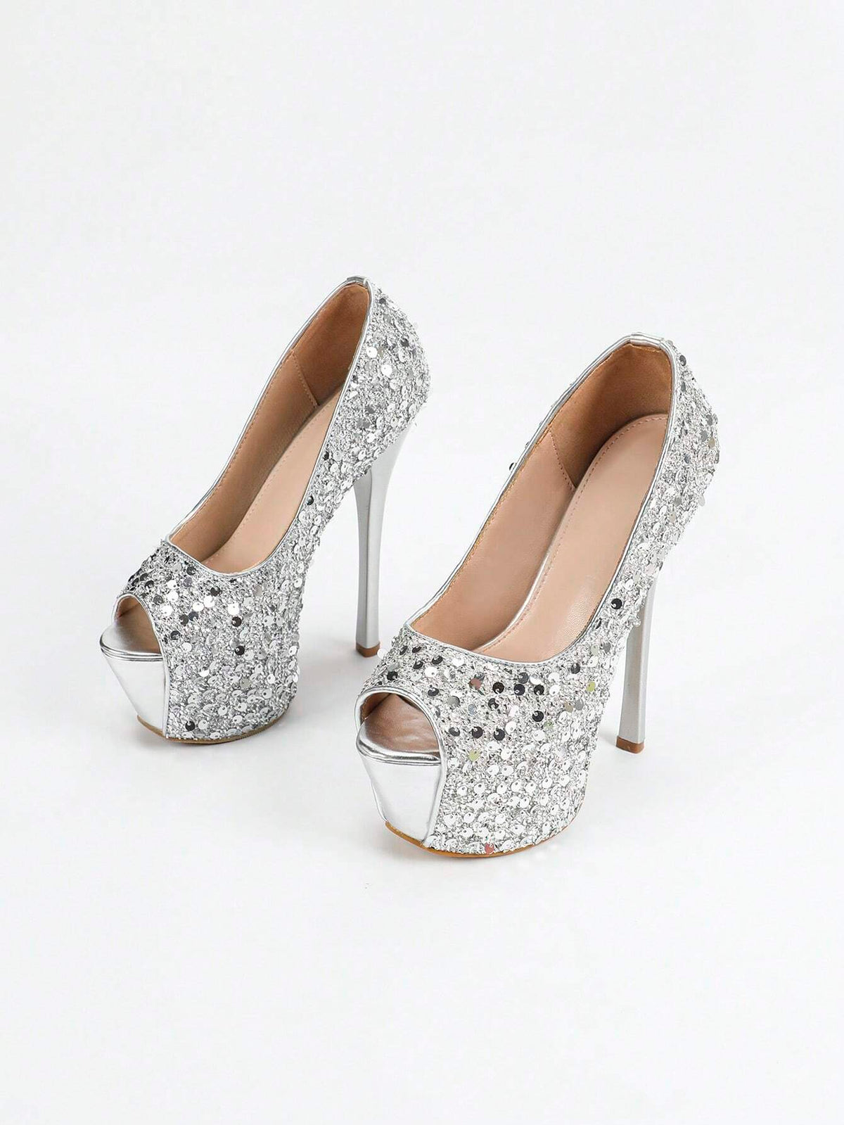Trendy EU/US Style Versatile Super High Heel Waterproof Platform Sequined