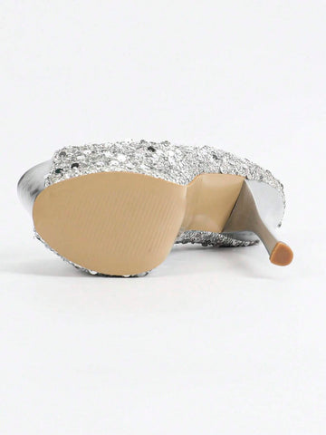 Trendy EU/US Style Versatile Super High Heel Waterproof Platform Sequined